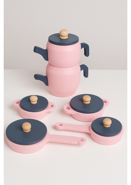 Pembe Oyuncak Tencere Tava Çaydanlık Mutfak Seti(Pembe) 3+ Yaş 6
