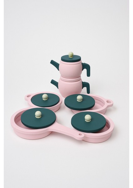 Pembe Oyuncak Tencere Tava Çaydanlık Mutfak Seti(Pembe) 3+ Yaş 6