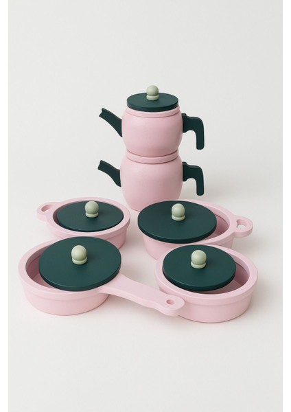 Pembe Oyuncak Tencere Tava Çaydanlık Mutfak Seti(Pembe) 3+ Yaş 6