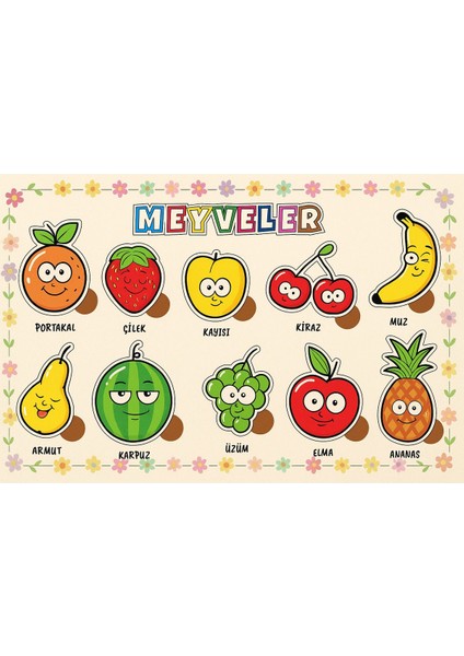 1+ Hayvanlar-Araçlar-Şekiller-Rakamlar-Meyveler-Sebzeler Ahşap 6’lı Set, Eğitici-Öğretici Yapboz Sa modelleri
