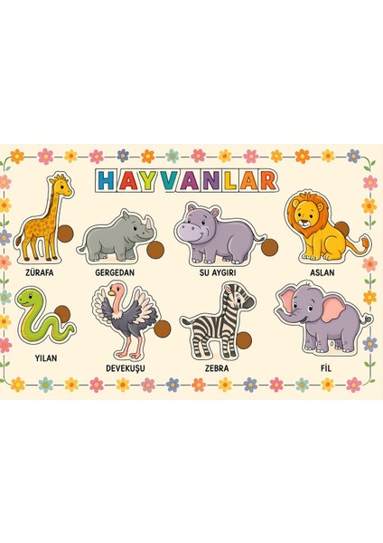 1+ Hayvanlar-Araçlar-Şekiller-Rakamlar-Meyveler-Sebzeler Ahşap 6’lı Set, Eğitici-Öğretici Yapboz Sa fırsatları