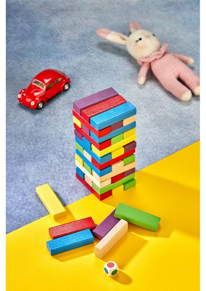 Tower Renkli Jenga Büyük Boy Doğal Ahşap Denge Oyunu Kule Oyunu Tower 54 Adet fırsatları