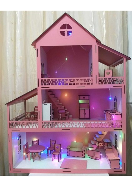 LED Işıklı Ahşap Oyun Evi Büyük Boy (76CM x 57CM x 25CM)