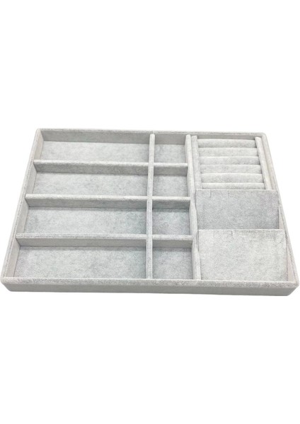 Gri Süet Takı Düzenleyici, Çoklu Bölmeli, 34x24 cm, Kumaş, Şık ve Kullanışlı modelleri