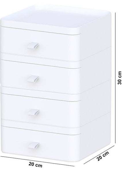 Dört Katlı Çok Amaçlı Çekmeceli Makyaj Organizeri, Beyaz, Plastik, 4 Parça fırsatları
