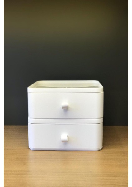 İki Katlı Makyaj ve Aksesuar Düzenleyici, Beyaz, 3 Parça, Plastik modelleri