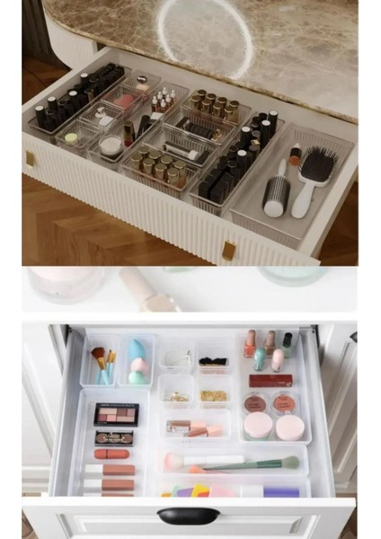 7'li Modüler Çekmece Düzenleyici Takı ve Makyaj Organizeri, Turuncu, Şeffaf fırsatları