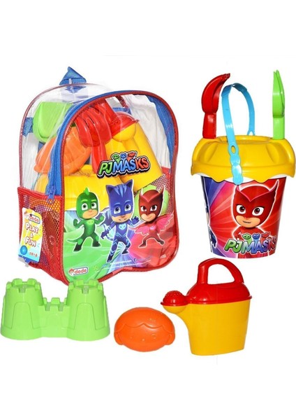 Sırt Çantalı 8 Parça Erkek Çocuk Plaj Oyuncağı Renkli Resimli Deniz Kum Kovası Oyuncak Kova Seti