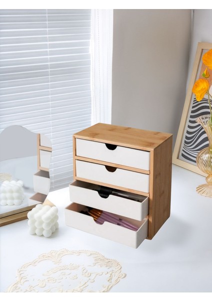 Beyaz bambu takı düzenleyici, şık ve fonksiyonel depolama çözümü, 5 parça