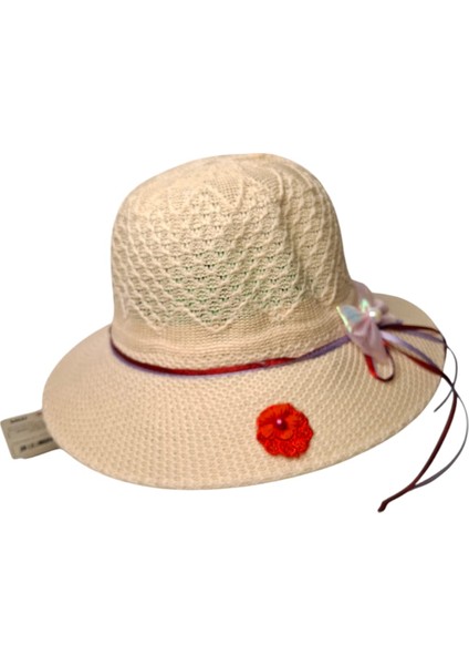 Spteks Kitti 0-18 Aylık Krem Renk Fiyonk ve Çiçek Figürlü Merserize Yazlık Şapka modelleri