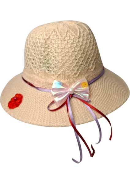 Spteks Kitti 0-18 Aylık Krem Renk Fiyonk ve Çiçek Figürlü Merserize Yazlık Şapka indirimleri