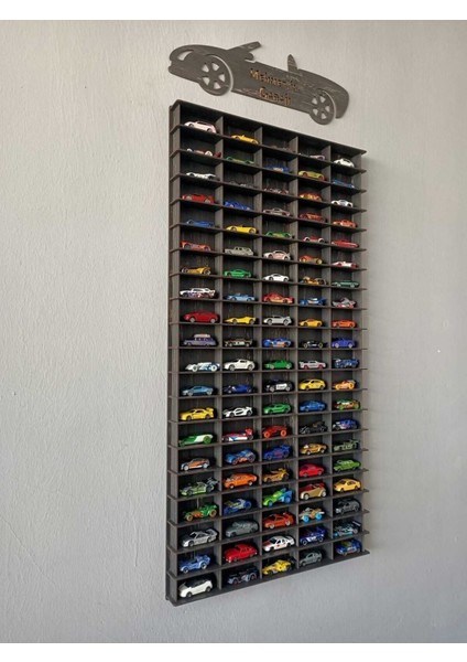 1/64 Ahşap Dekoratif Araba Rafı Dikey 100'LÜ (Eskitme Siyah)