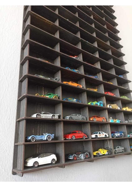 1/64 Ahşap Dekoratif Araba Rafı Dikey 100'LÜ (Eskitme Siyah)