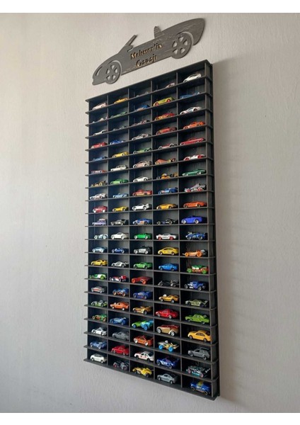 1/64 Ahşap Dekoratif Araba Rafı Dikey 100'LÜ (Eskitme Siyah)