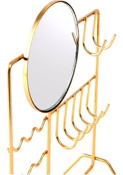 Sarı metal aynalı takı askısı, şık ve kullanışlı, 19,5x27x10 cm, tek parça indirimleri