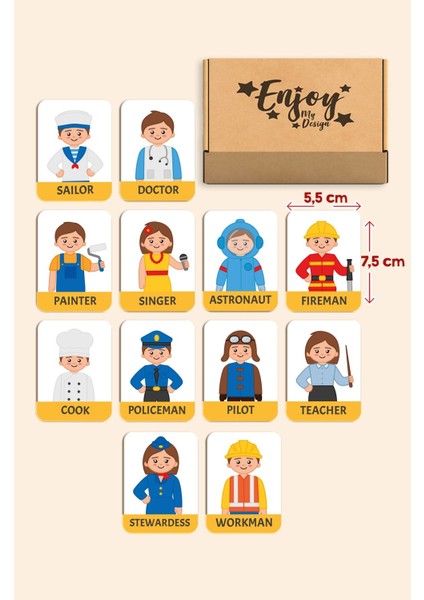 Meslekleri Öğreniyorum Ahşap Eğitici Kartlar Okul Öncesi Kreş Ahşap Oyuncak Flash Cards