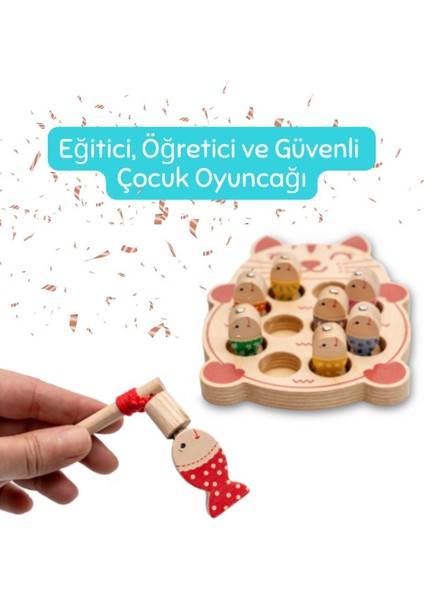 Montessori Mıknatıslı 3 Boyutlu Eğitici Ahşap Balık Tutma Oyunu Ahşap Balıklar