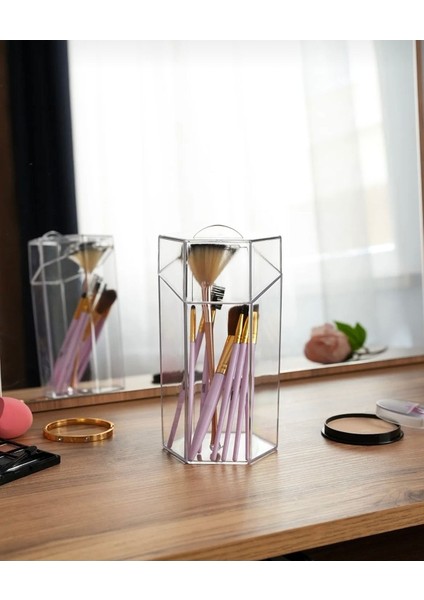 Şeffaf akrilik makyaj fırçası saklama kutusu, çok amaçlı düzenleyici, beyaz renk