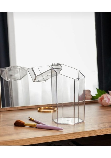 Şeffaf akrilik makyaj fırçası saklama kutusu, çok amaçlı düzenleyici, beyaz renk modelleri