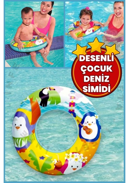 Renkli Penguen Desenli Can Simidi 51 cm 3-6yaş