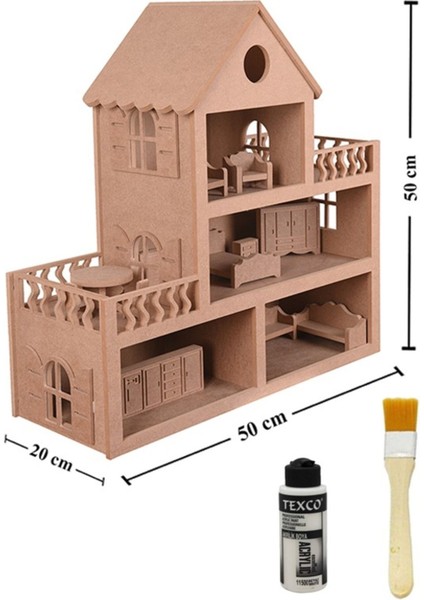 Ahşap Oyuncak Barbie Evi + Ahşap Minyatür Oyuncak Mobilya Takımı