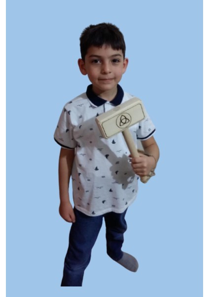 4'lü Ahşap Oyuncak Seti, Kaptan Türkiye Maskesi, Kalkanı, Kılıcı ve Ahşap Thor Çekici modelleri