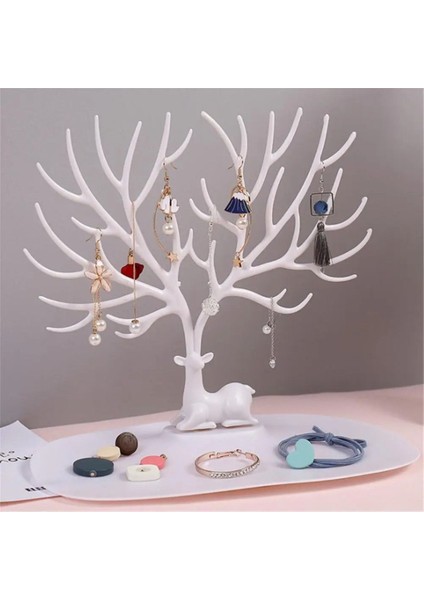 Beyaz Geyik Temalı Takı ve Mücevher Düzenleyici Askı, Plastik, Pratik ve Şık