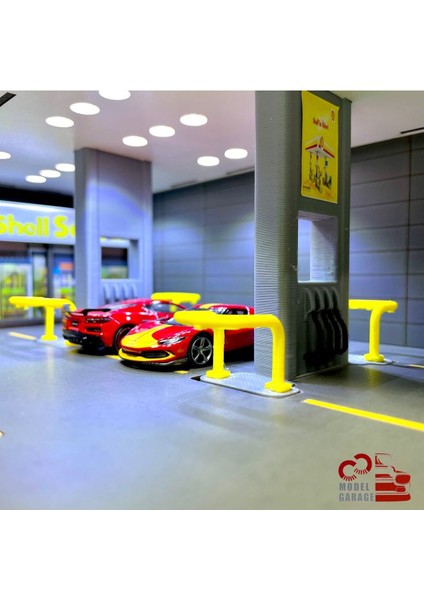 1/64 Ölçek Shell Benzinlik Diorama Otopark Diecast Model Araba Sergileme Rafı Maket Diorama Oyuncak