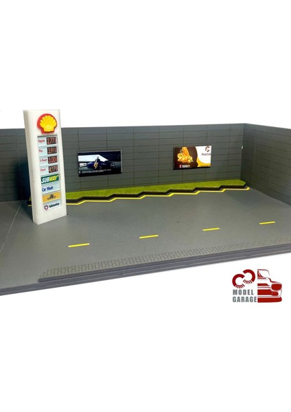 1/64 Ölçek Shell Benzinlik Diorama Otopark Diecast Model Araba Sergileme Rafı Maket Diorama Oyuncak