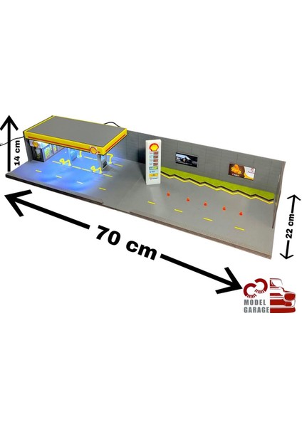 1/64 Ölçek Shell Benzinlik Diorama Otopark Diecast Model Araba Sergileme Rafı Maket Diorama Oyuncak