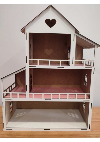Ahşap Oyun Evi 3 Katlı 80 cm -24 Parça Mobilyalı