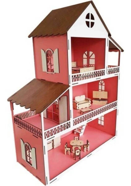 LED Işık Pembe Ev Çocuk Evcilik Oyuncak Montessori Barbi Ev 80CM fiyatları