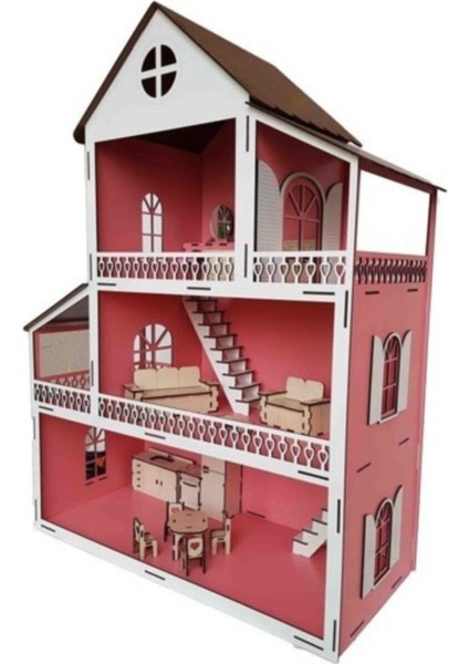 LED Işık Pembe Ev Çocuk Evcilik Oyuncak Montessori Barbi Ev 80CM modelleri