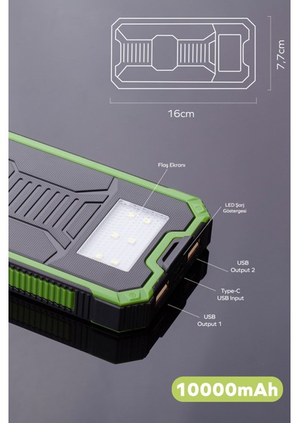 Deji Güneş Enerjili Solar Powerbank 10000MAH LED Işıklı Taşınabilir Şarj Cihazı Yeşil fiyatları