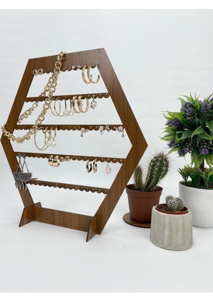 Altıgen MDF takı küpe standı, şık ve kullanışlı, gri renk, 3 parça indirimleri