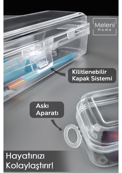 2'li şeffaf taşınabilir makyaj ve fırça düzenleyici, plastik, beyaz renk modelleri