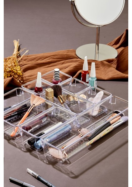 9 Parça Beyaz Şeffaf Çekmece İçi Düzenleyici, Makyaj ve Takı Organizeri fiyatları