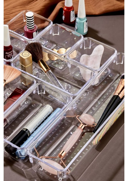 9 Parça Beyaz Şeffaf Çekmece İçi Düzenleyici, Makyaj ve Takı Organizeri modelleri