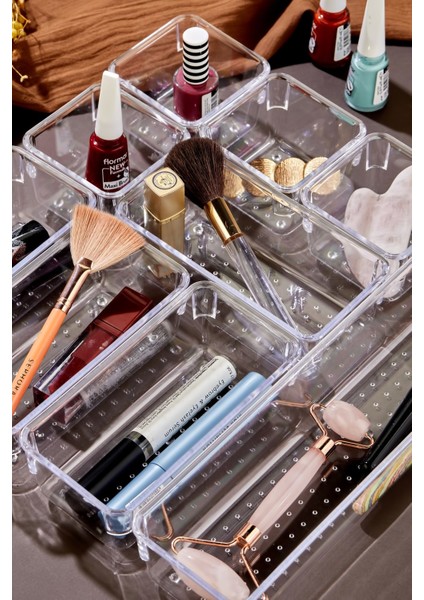 9 Parça Beyaz Şeffaf Çekmece İçi Düzenleyici, Makyaj ve Takı Organizeri fırsatları