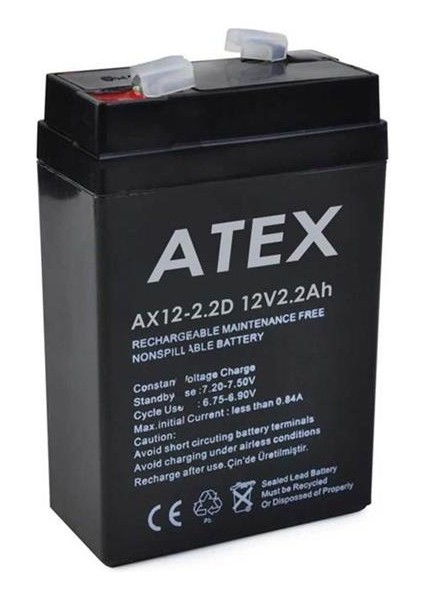 12 Volt 2.2 Amper Dik Kare Akü (70X46X101 Mm)