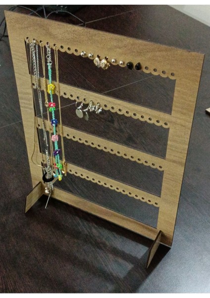 Ahşap takı küpe standı, çift yüzlü askılık, şık ve kullanışlı düzenleyici, kahverengi