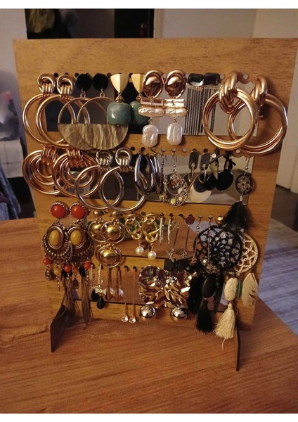 Ahşap takı küpe standı, çift yüzlü askılık, şık ve kullanışlı düzenleyici, kahverengi indirimleri