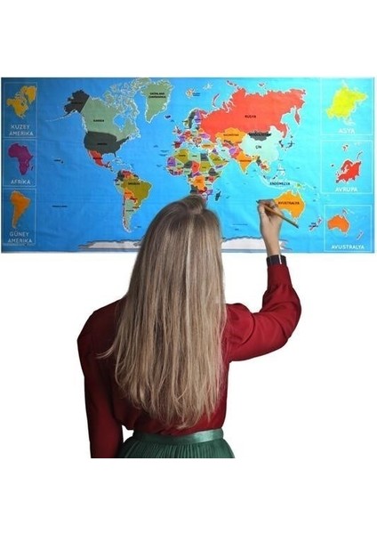 BUFFER® RenkliAtlas DünyaHaritası Manyetik Yapıştırıcı Gerektirmeyen Duvar Stickerı 118 CM * 56 CM