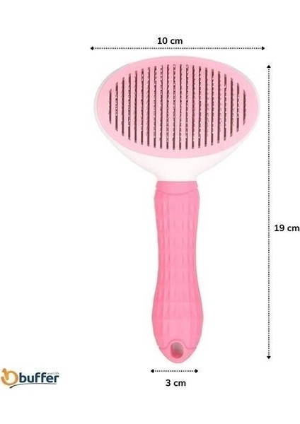 Buffer® Kedi Köpek Tüy Toplayıcı Kendini Temizleyebilen Ergonomik Saplı Evcil Hayvan Tarağı Pembe