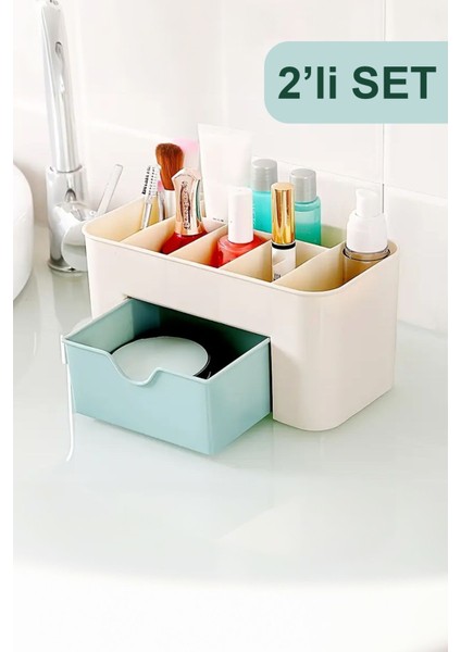 Yeşil 2'li 7 Bölmeli Mini Çekmeceli Takı ve Makyaj Organizeri