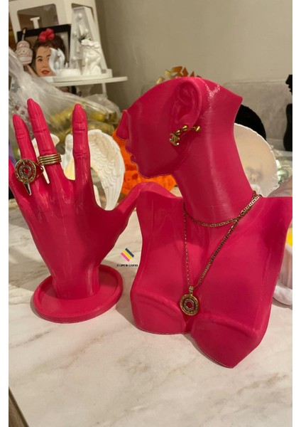 Şık 21cm Pembe Takı ve Yüzük Organizer Manken Teşhir Standı 2'li