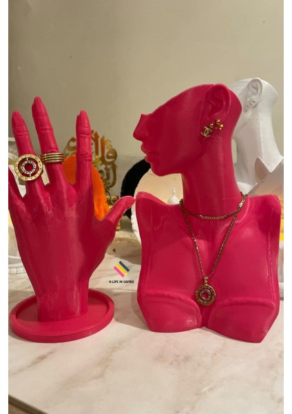 Şık 21cm Pembe Takı ve Yüzük Organizer Manken Teşhir Standı 2'li
