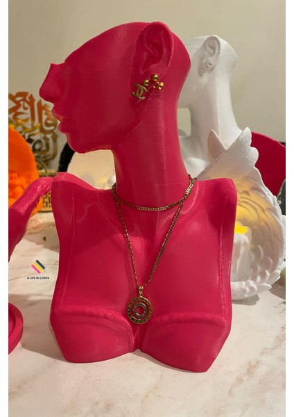 Şık 21cm Pembe Takı ve Yüzük Organizer Manken Teşhir Standı 2'li