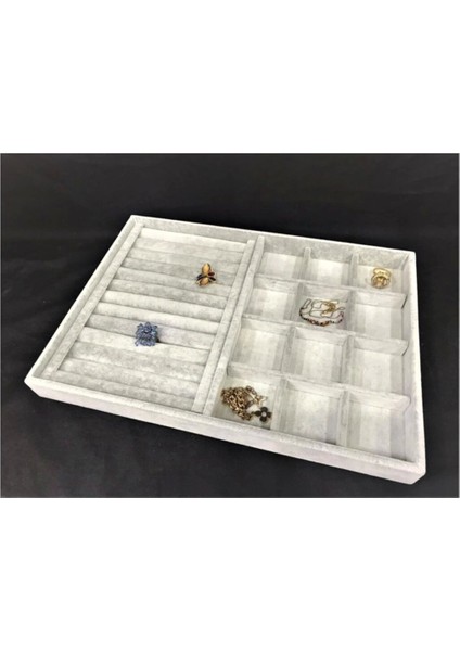 Gri Süet Bölmeli Takı Kutusu, Şık ve Pratik Saklama Çözümü