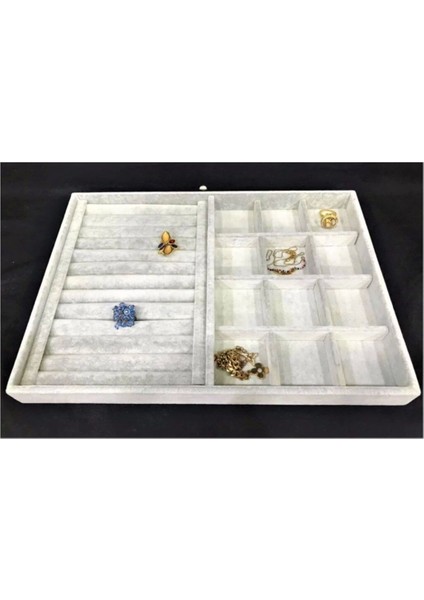 Gri Süet Bölmeli Takı Kutusu, Şık ve Pratik Saklama Çözümü modelleri